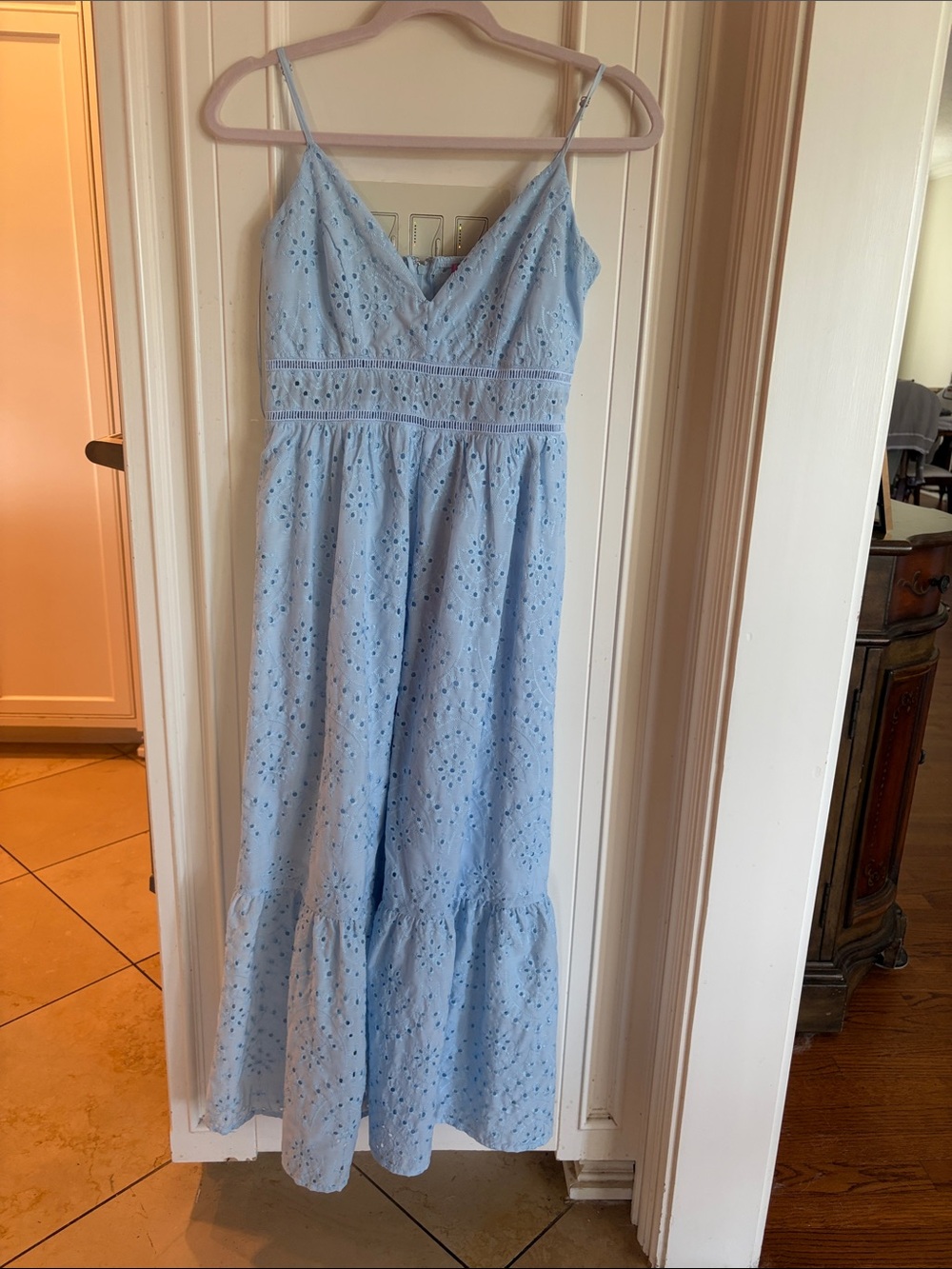 miami Light Blue Eyelet Maxi Dress with Spaghetti Straps